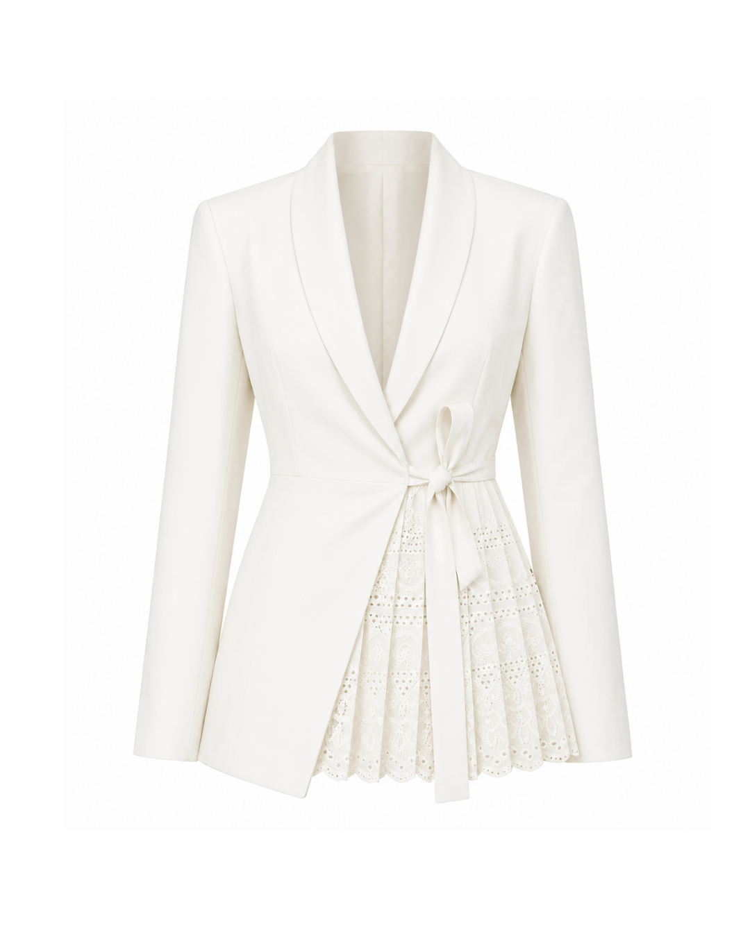 Pleated Panel Wrap Blazer — Ivory Cotton
