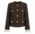 Pearl-Adorned Herringbone Blazer