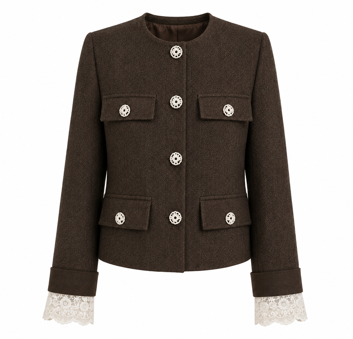 Pearl-Adorned Herringbone Blazer