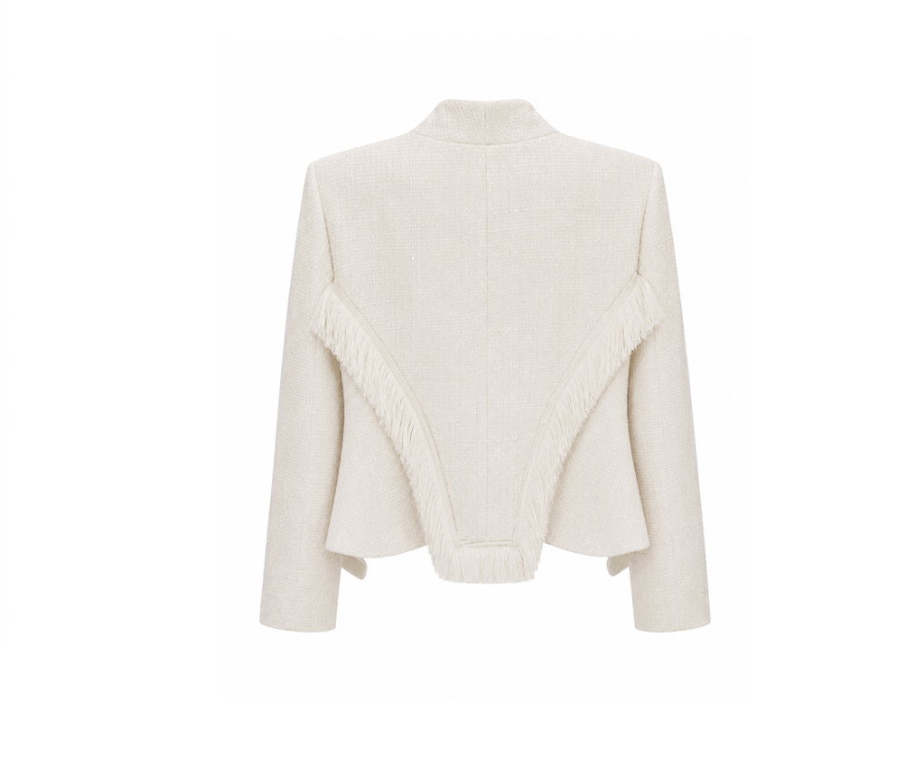 Fringed Tweed Peplum Blazer